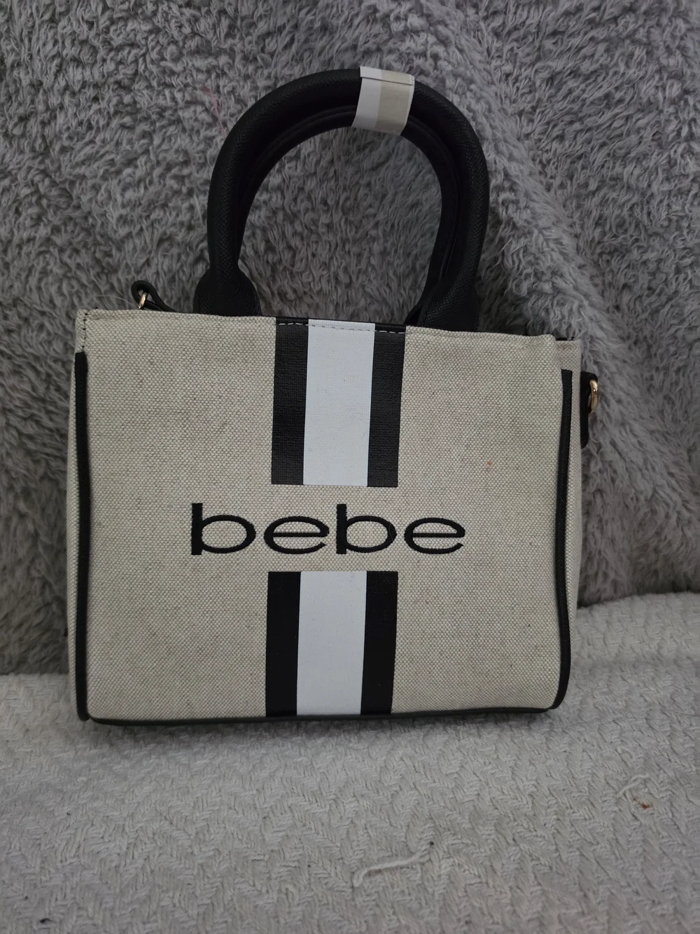 bebe Paisley Mini Canvas Satchel in Beige and Black